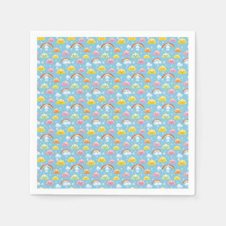 Cheerful Pattern with Smiling Clouds and Rainbow Napkins