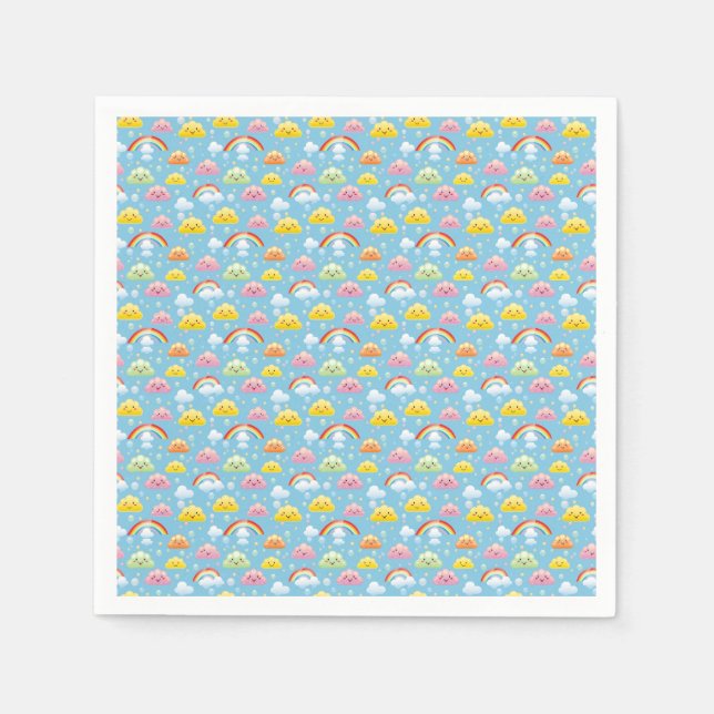Cheerful Pattern with Smiling Clouds and Rainbow Napkins (Front)