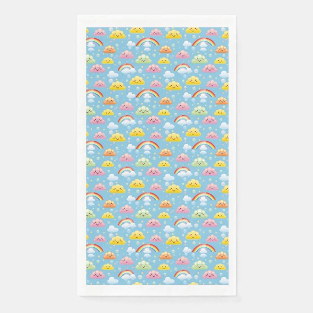 Cheerful Pattern with Smiling Clouds and Rainbow Paper Guest Towels (Front)