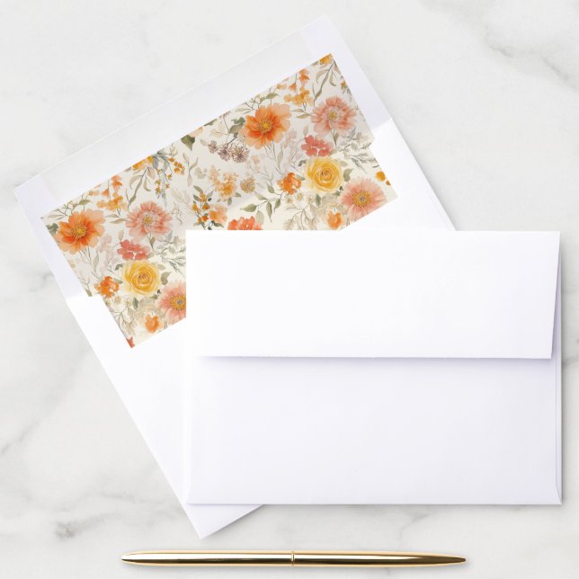 Cheerful Peach Floral Watercolor Envelope Liner (Desk)