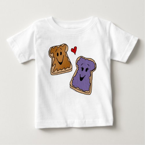 Cheerful Peanut Butter and Jelly Cartoon Friends Baby T_Shirt