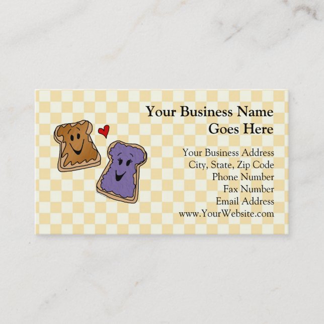 Cheerful Peanut Butter and Jelly Cartoon Friends Business Card (Front)