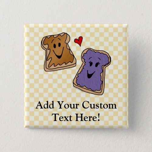 Cheerful Peanut Butter and Jelly Cartoon Friends Button