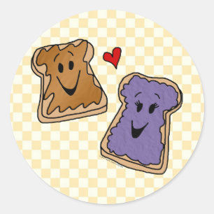 Cheerful Peanut Butter and Jelly Cartoon Friends Classic Round Sticker