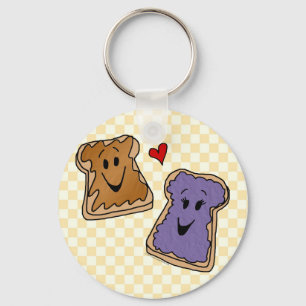 Cheerful Peanut Butter and Jelly Cartoon Friends Keychain
