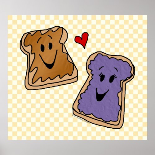 Cheerful Peanut Butter and Jelly Cartoon Friends Poster