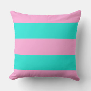 Cheerful Pink and Mint Green Stripes Throw Pillow