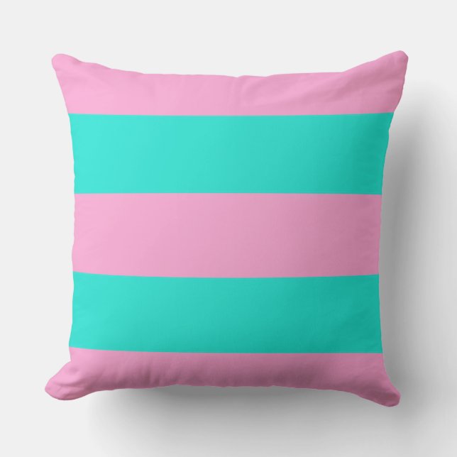 Cheerful Pink and Mint Green Stripes Throw Pillow (Front)