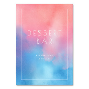 Cheerful Pink Blue Watercolor Dessert Bar Sign Table Number