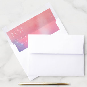 Cheerful Pink Blue Watercolor Wedding Envelope Lin Liner