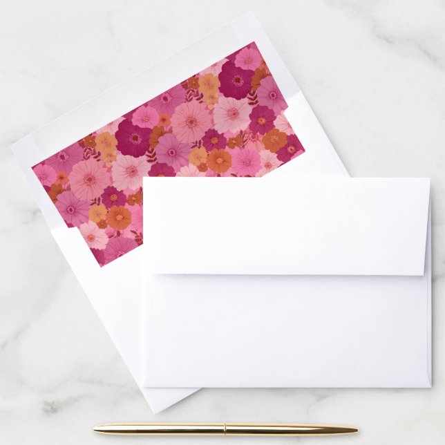 Cheerful Pink Floral Illustration Envelope Liner (Desk)