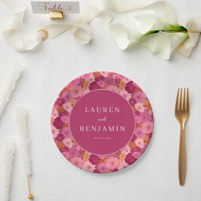 Cheerful Pink Floral Paper Plates (Wedding)