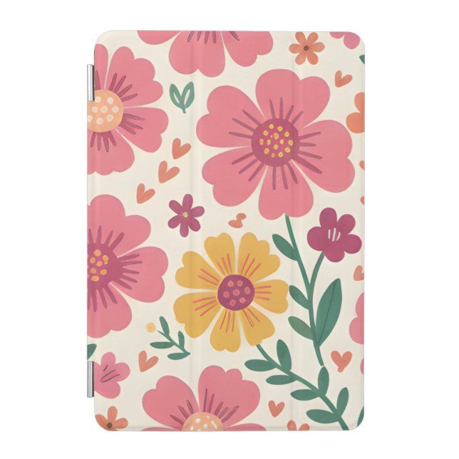 Cheerful Pink & Gold Wildflowers iPad Mini Cover (Front)