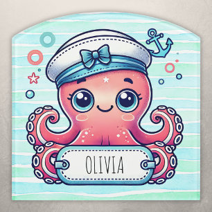 Cheerful Pink Octopus Holding Name Sign