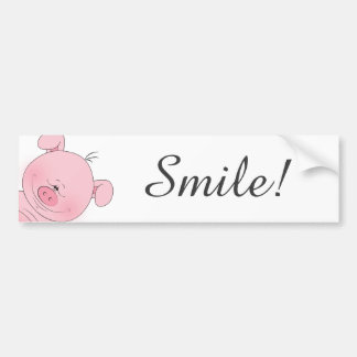 Cheerful Pink Pig Cartoon Bumper Sticker