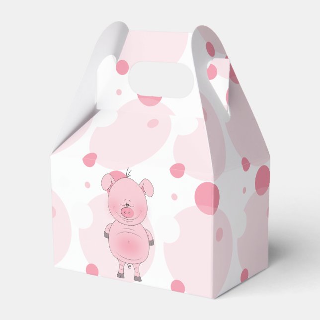 Cheerful Pink Pig Cartoon Favor Boxes (Front Side)