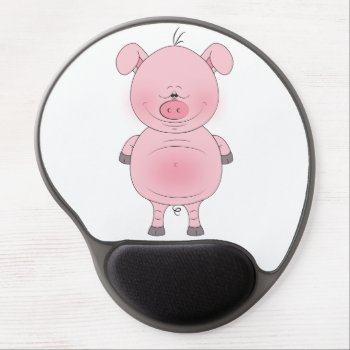 Cheerful Pink Pig Cartoon Gel Mouse Pad by HeeHeeCreations at Zazzle
