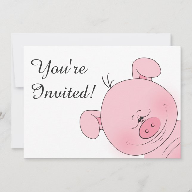 Cheerful Pink Pig Cartoon Invitation (Front)