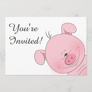 Cheerful Pink Pig Cartoon Invitation