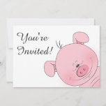 Cheerful Pink Pig Cartoon Invitation at Zazzle