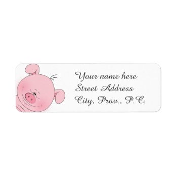 Cheerful Pink Pig Cartoon Label by HeeHeeCreations at Zazzle