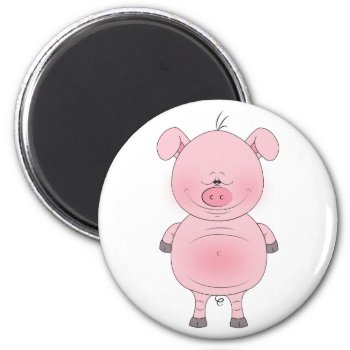 Cheerful Pink Pig Cartoon Magnet by HeeHeeCreations at Zazzle