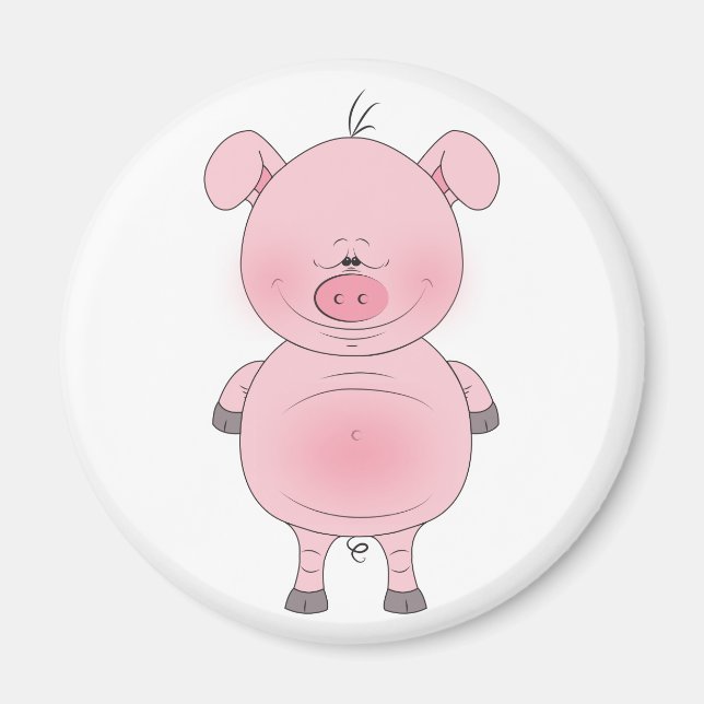 Cheerful Pink Pig Cartoon Magnet (Front)