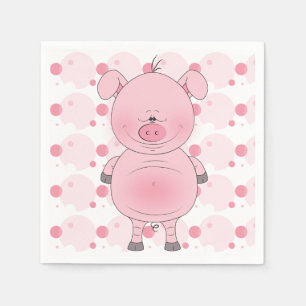 Cheerful Pink Pig Cartoon Napkins