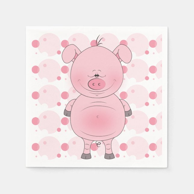 Cheerful Pink Pig Cartoon Napkins (Front)