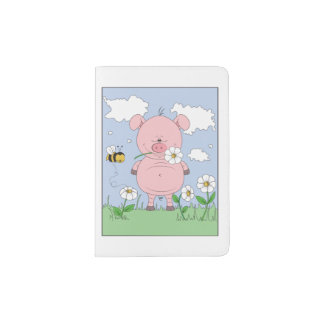 Cheerful Pink Pig Cartoon Passport Holder