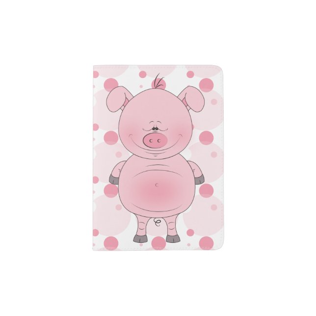 Cheerful Pink Pig Cartoon Passport Holder (Front)