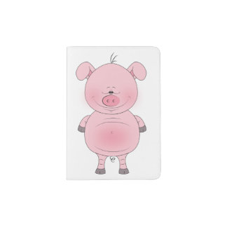 Cheerful Pink Pig Cartoon Passport Holder