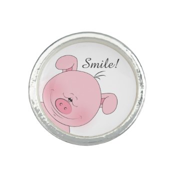 Cheerful Pink Pig Cartoon Ring by HeeHeeCreations at Zazzle
