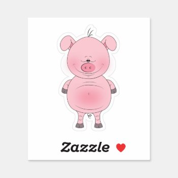 Cheerful Pink Pig Cartoon Sticker by HeeHeeCreations at Zazzle