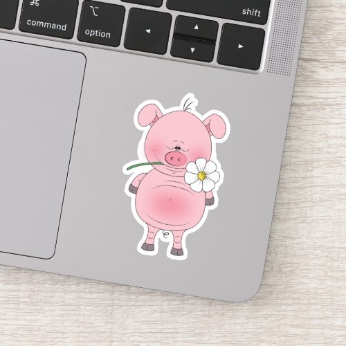 Cheerful Pink Pig Cartoon Sticker