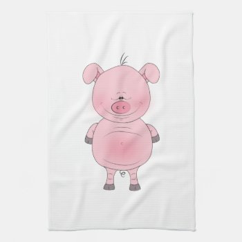 Cheerful Pink Pig Cartoon Towel by HeeHeeCreations at Zazzle
