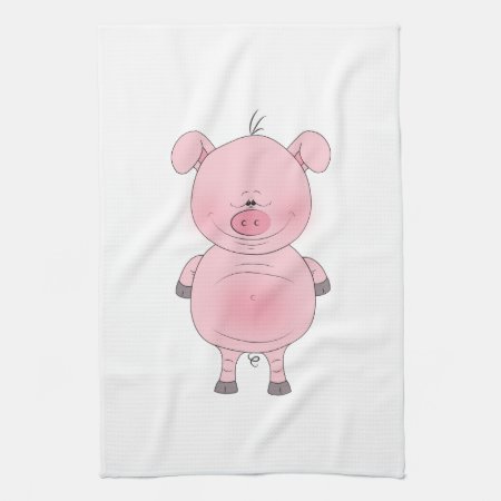 Cheerful Pink Pig Cartoon Towel