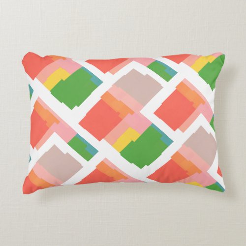 Cheerful Pink Yellow Green Orange Salmon Coral Accent Pillow