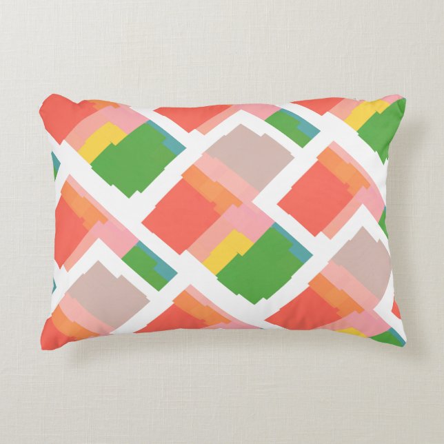 Cheerful Pink Yellow Green Orange Salmon Coral Accent Pillow (Front)