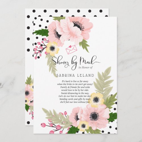 Cheerful Pink Yellow Poppies Dots Shower by Mail Invitation