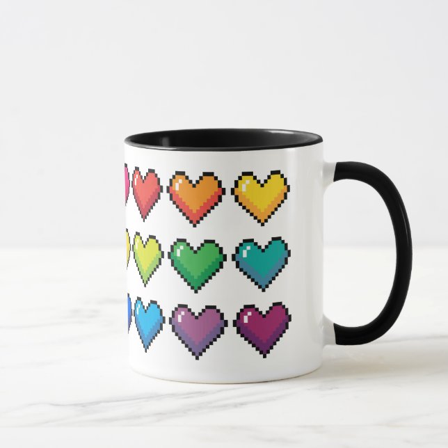 Cheerful Pixel Hearts in Rainbow Pattern Mug (Right)
