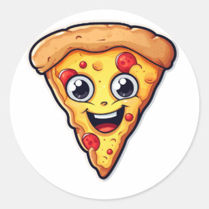 Cheerful Pizza Slice Character Classic Round Sticker
