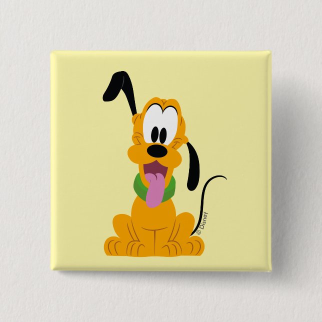 Cheerful Pluto Puppy Graphic Button (Front)