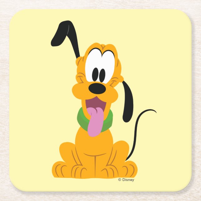 Cheerful Pluto Puppy Graphic Square Paper Coaster (Front)