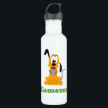 Cheerful Pluto Puppy Graphic Stainless Steel Water Bottle<br><div class="desc">Brighten up your day with this endearingly expressive and joyful Pluto graphic! Featuring a front-facing, seated pose with a playful head tilt and a happy "tongue-out" expression, this design captures the essence of pure, friendly energy. The bold gold and orange tones are complemented by a vibrant green collar, creating a...</div>
