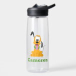 Cheerful Pluto Puppy Graphic Water Bottle<br><div class="desc">Brighten up your day with this endearingly expressive and joyful Pluto graphic! Featuring a front-facing, seated pose with a playful head tilt and a happy "tongue-out" expression, this design captures the essence of pure, friendly energy. The bold gold and orange tones are complemented by a vibrant green collar, creating a...</div>