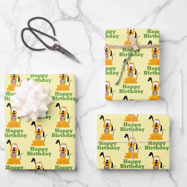 Cheerful Pluto Puppy Graphic Wrapping Paper Sheets (Front)