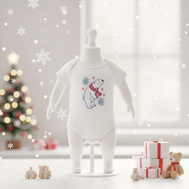 Cheerful Polar Bear Winter Holiday Design Baby Bodysuit ("Cheerful Polar Bear Winter Holiday Baby Bodysuit – Perfect for Baby Shower Gifts and Festive Winter)