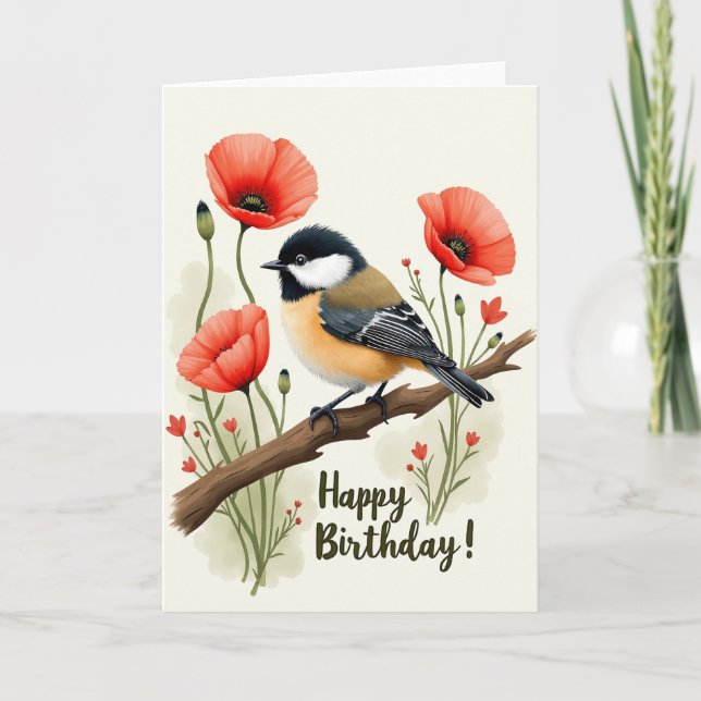 Cheerful Poppy Bird Card (Front)