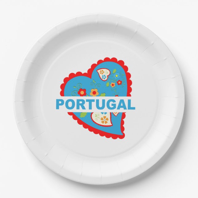 Cheerful Portuguese heart Paper Plates (Front)